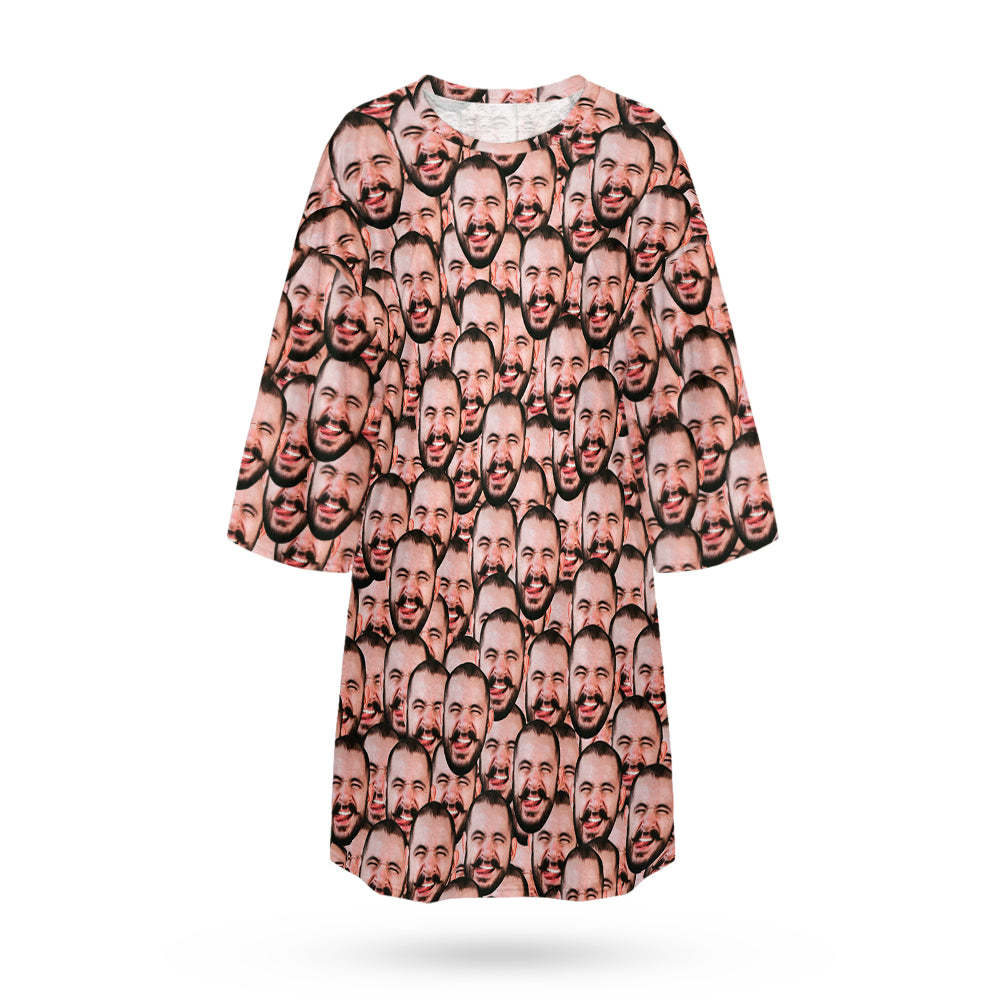 Custom Photo Face Nightdress Personalized Women's Oversized Nightshirt Face Mash Gifts For Her - Get Photo Blanket