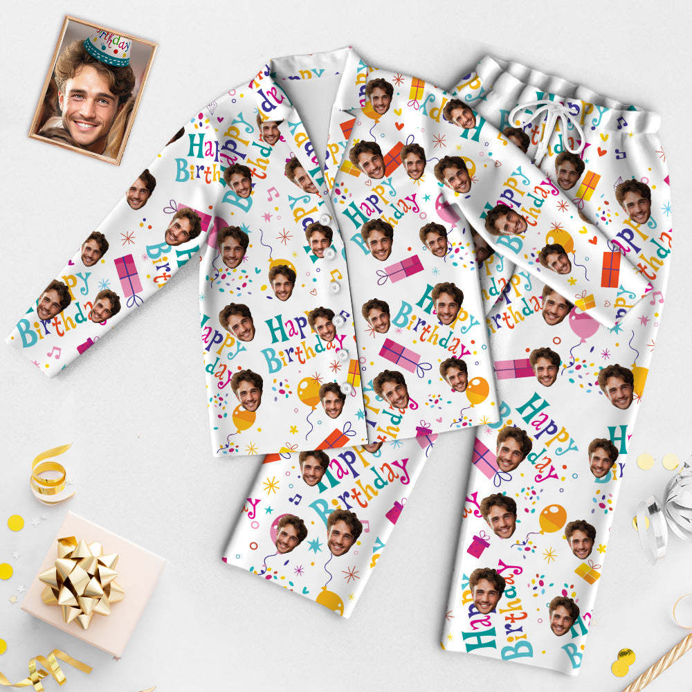 Custom Face Birthday Pajamas Personalized Photo Party Sleepwear Women Men Colorful Pajama Set Happy Birthday - Get Photo Blanket