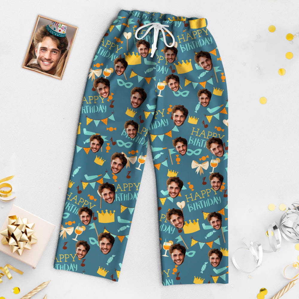 Custom Face Birthday Pajamas Personalized Photo Party Sleepwear Women Men Blue Pajama Set Happy Birthday - Get Photo Blanket