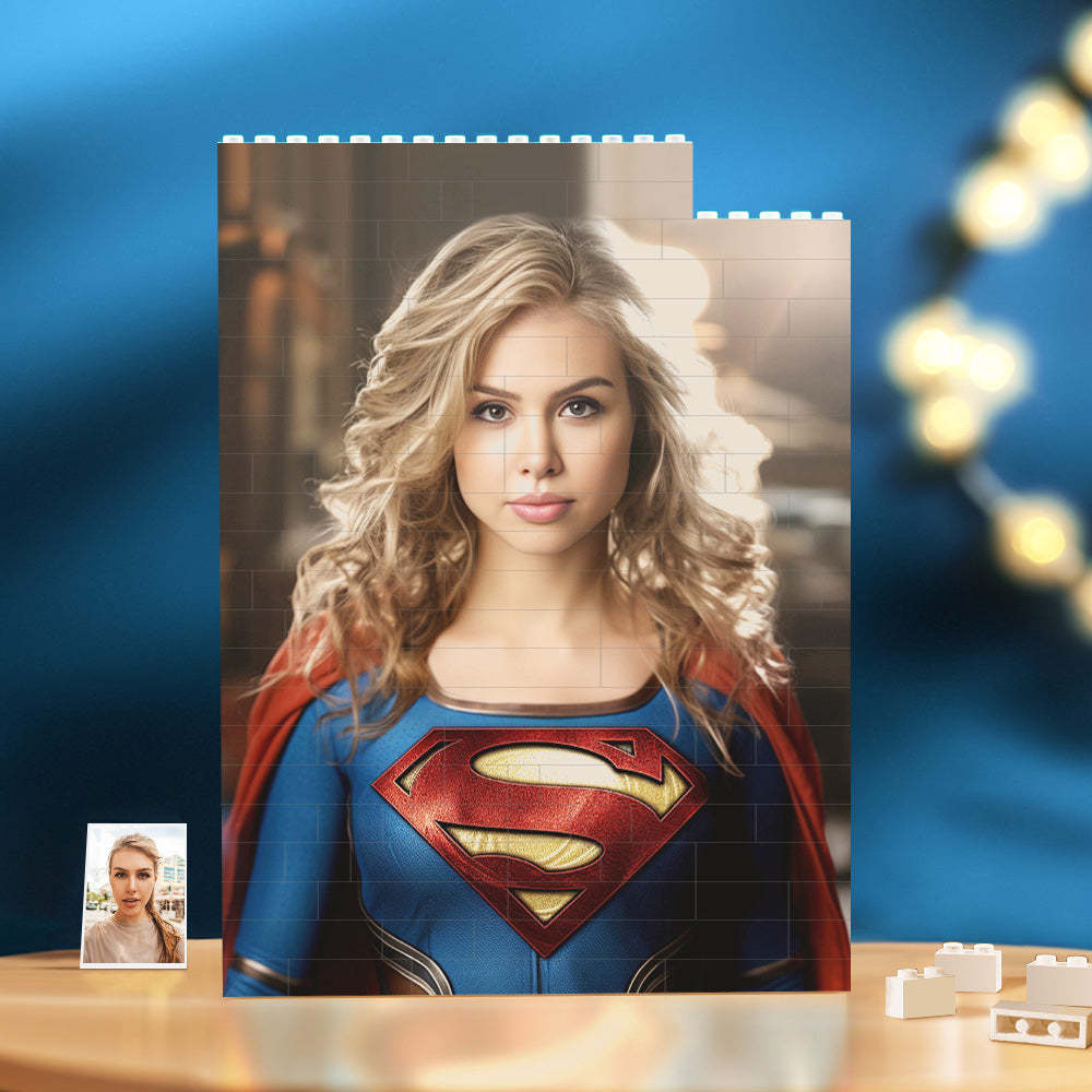 Personalized Brick Rectangle Building Photo Block Custom Face Superwoman Frame - Get Photo Blanket