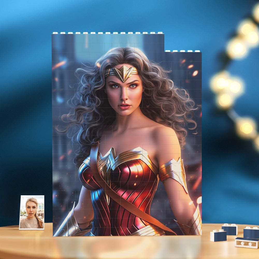 Personalized Brick Rectangle Building Photo Block Custom Face Wonder Woman Plaque - Get Photo Blanket