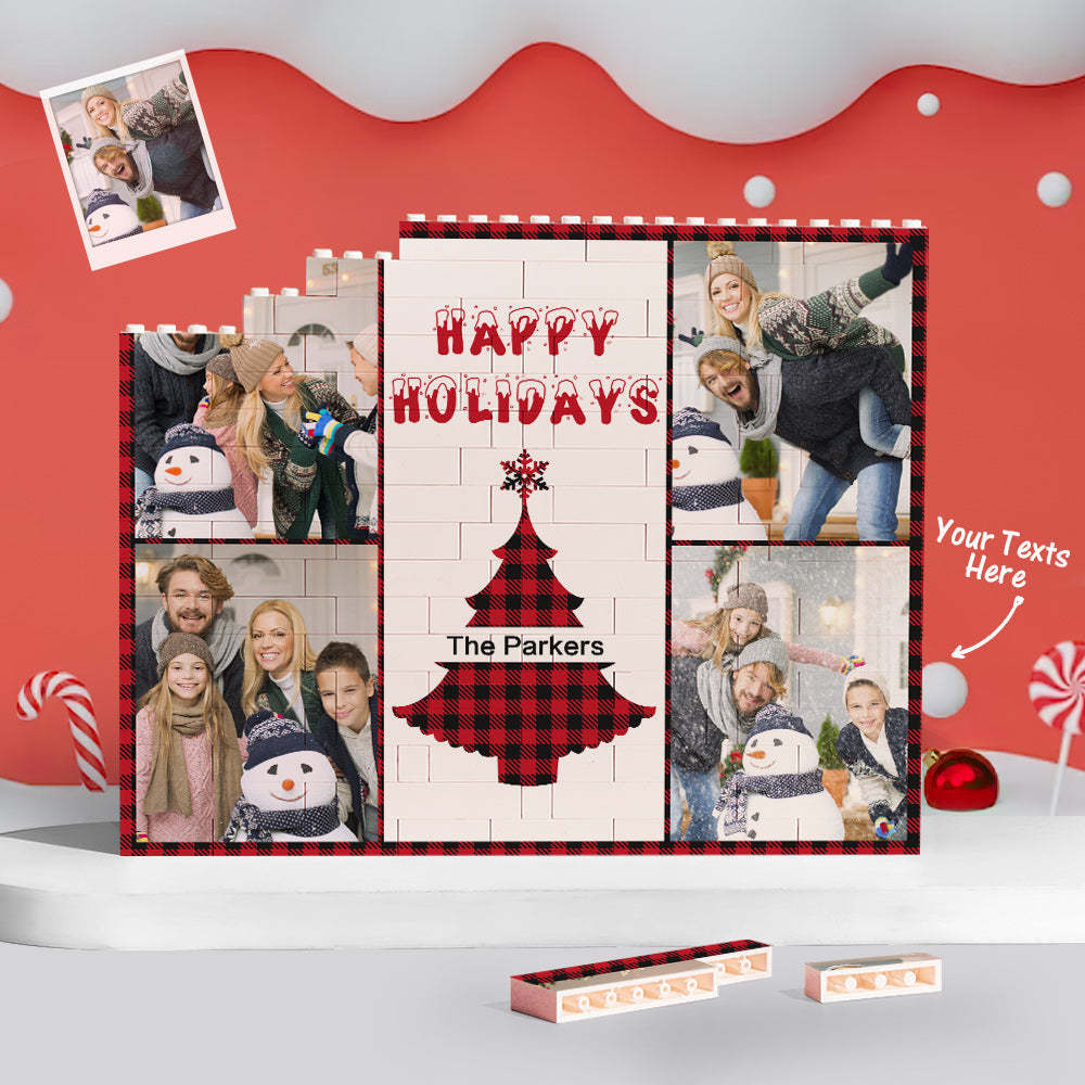 Custom Building Block Puzzle Horizontal Trio Photo Brick Happy Holidays - Get Photo Blanket