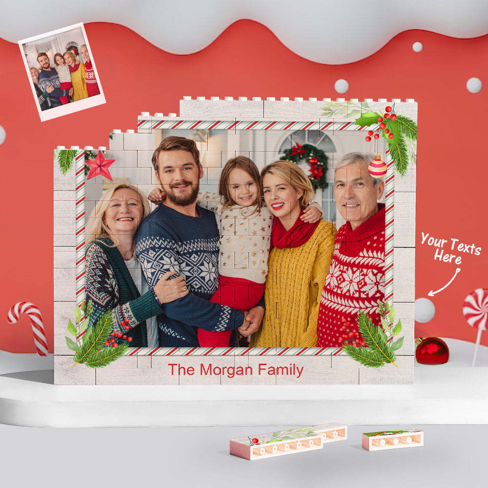 Custom Building Block Puzzle Horizontal Trio Photo Brick Happy Family Merry Christmas - Get Photo Blanket