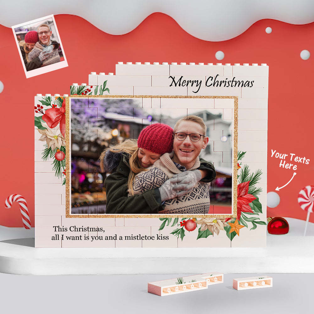 Custom Building Block Puzzle Horizontal Trio Photo Brick Merry Christmas - Get Photo Blanket