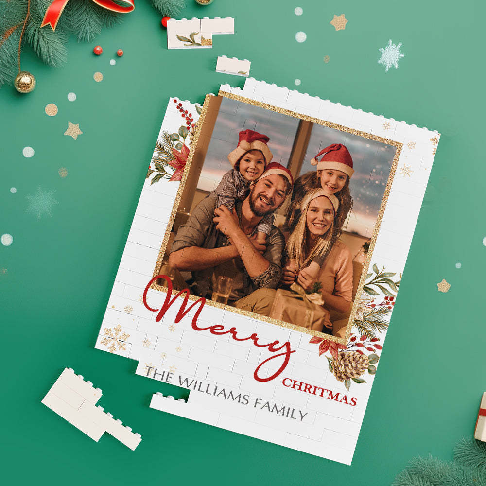 Custom Building Block Puzzle Vertical Building Family Photo Brick Merry Christmas - Get Photo Blanket