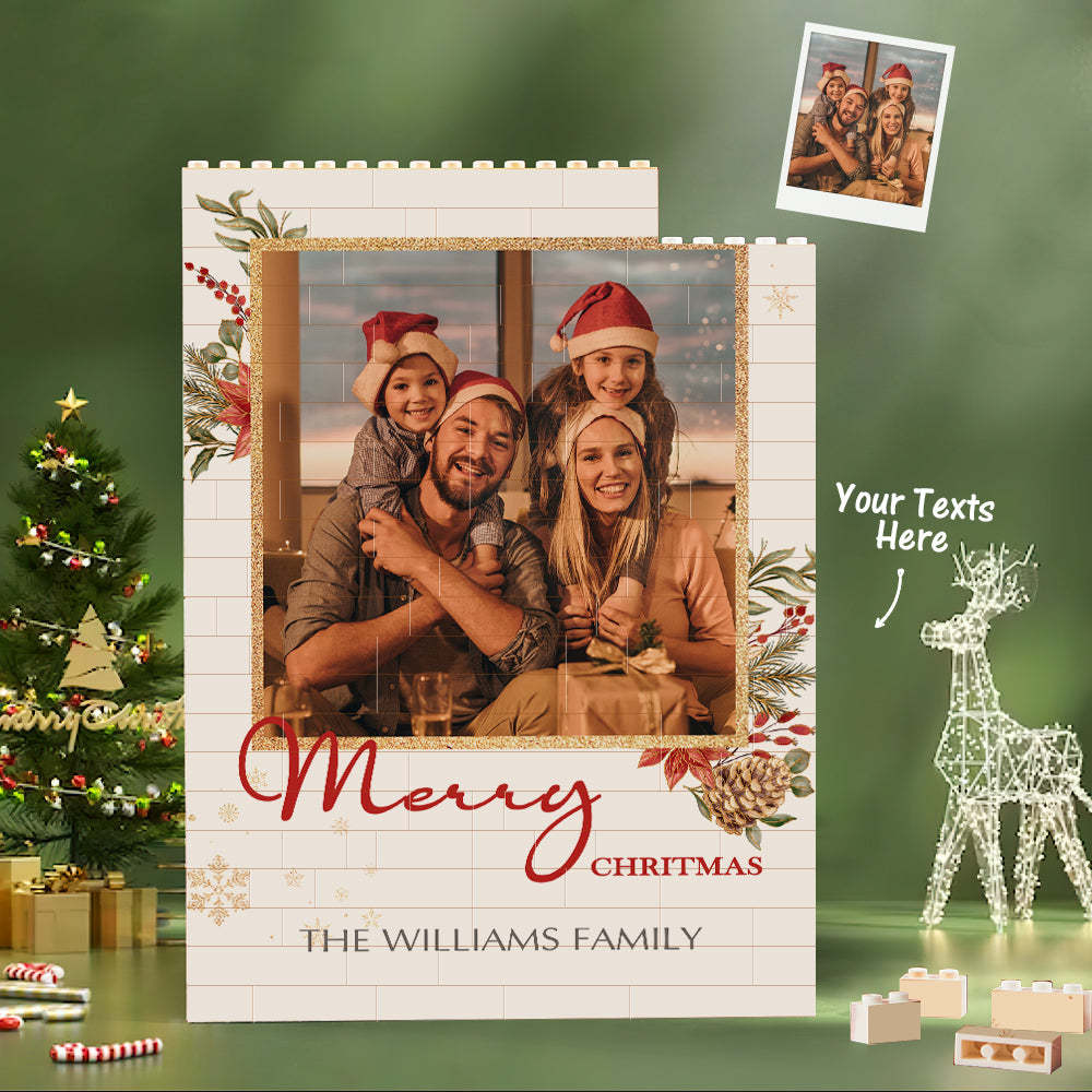 Custom Building Block Puzzle Vertical Building Family Photo Brick Merry Christmas - Get Photo Blanket