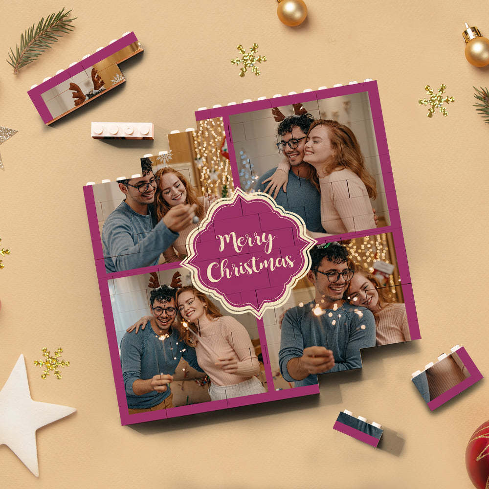 Custom Building Block Puzzle Square Couple Photo Brick Merry Christmas - Get Photo Blanket