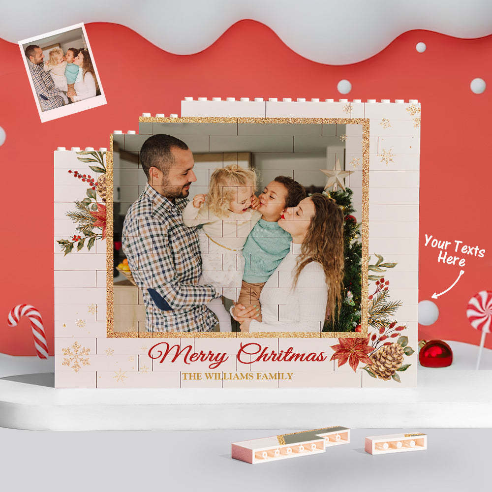 Custom Building Block Puzzle Personalized Horizontal Trio Photo Brick Christmas Gift for Family - Get Photo Blanket