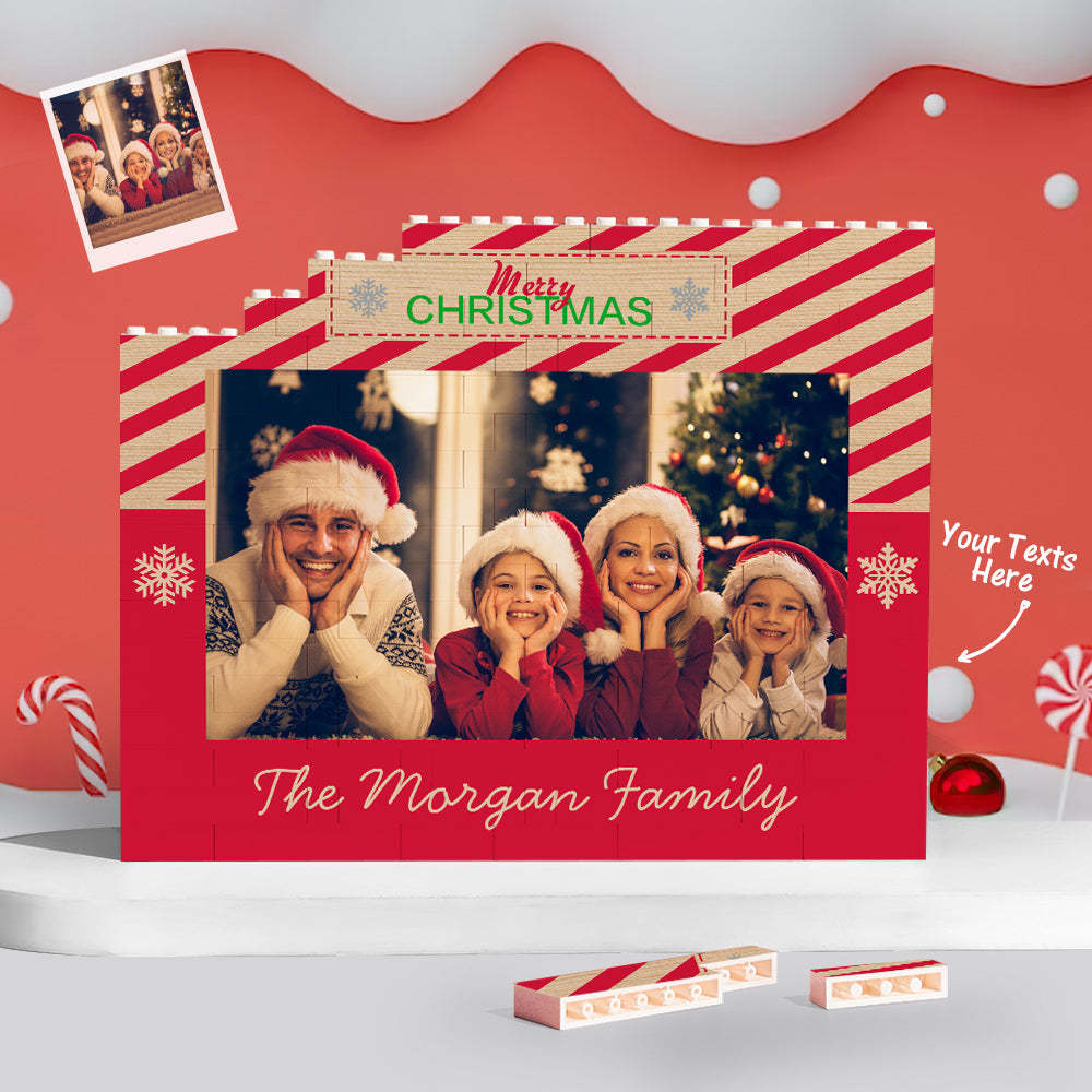 Custom Building Block Puzzle Personalized Horizontal Trio Photo Brick Merry Christmas - Get Photo Blanket