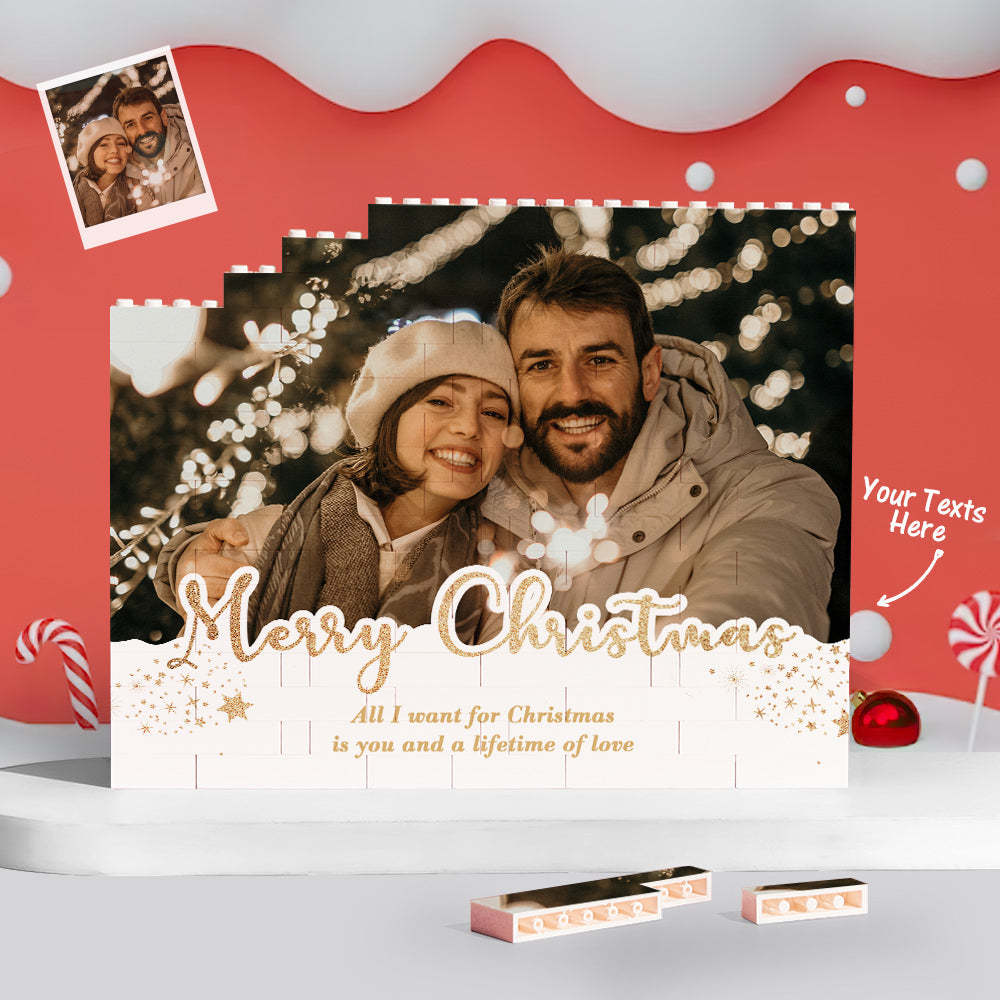 Custom Building Block Puzzle Personalized Horizontal Trio Photo Brick Christmas Gift for Lover - Get Photo Blanket