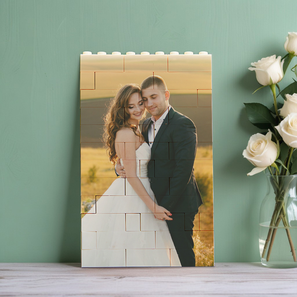 Wedding Anniversary Gift Personalized Brick Rectangle Building Photo Block Music Code Custom Text Frame