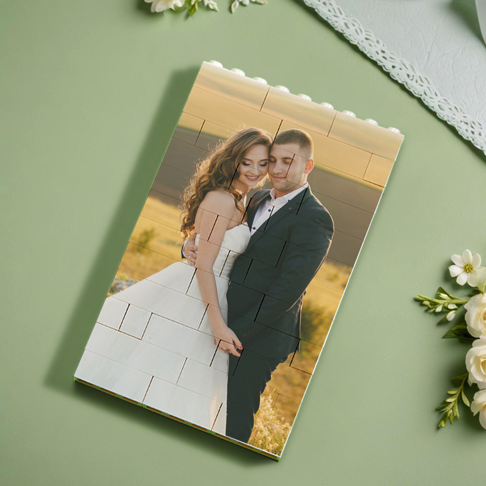 Wedding Anniversary Gift Personalized Brick Rectangle Building Photo Block Music Code Custom Text Frame