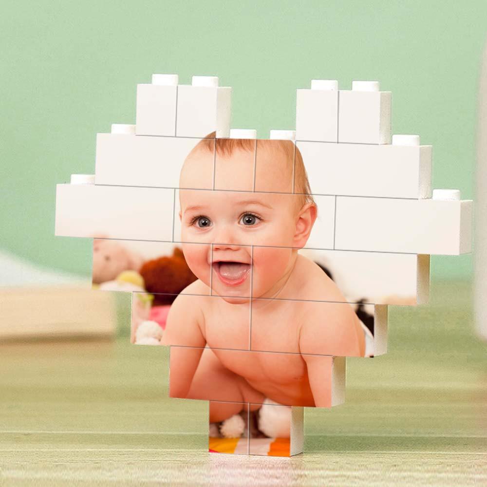 Custom Building Brick Puzzle Engraving Personalized Heart Shaped Photo Block Gift For Children's Day - Get Photo Blanket
