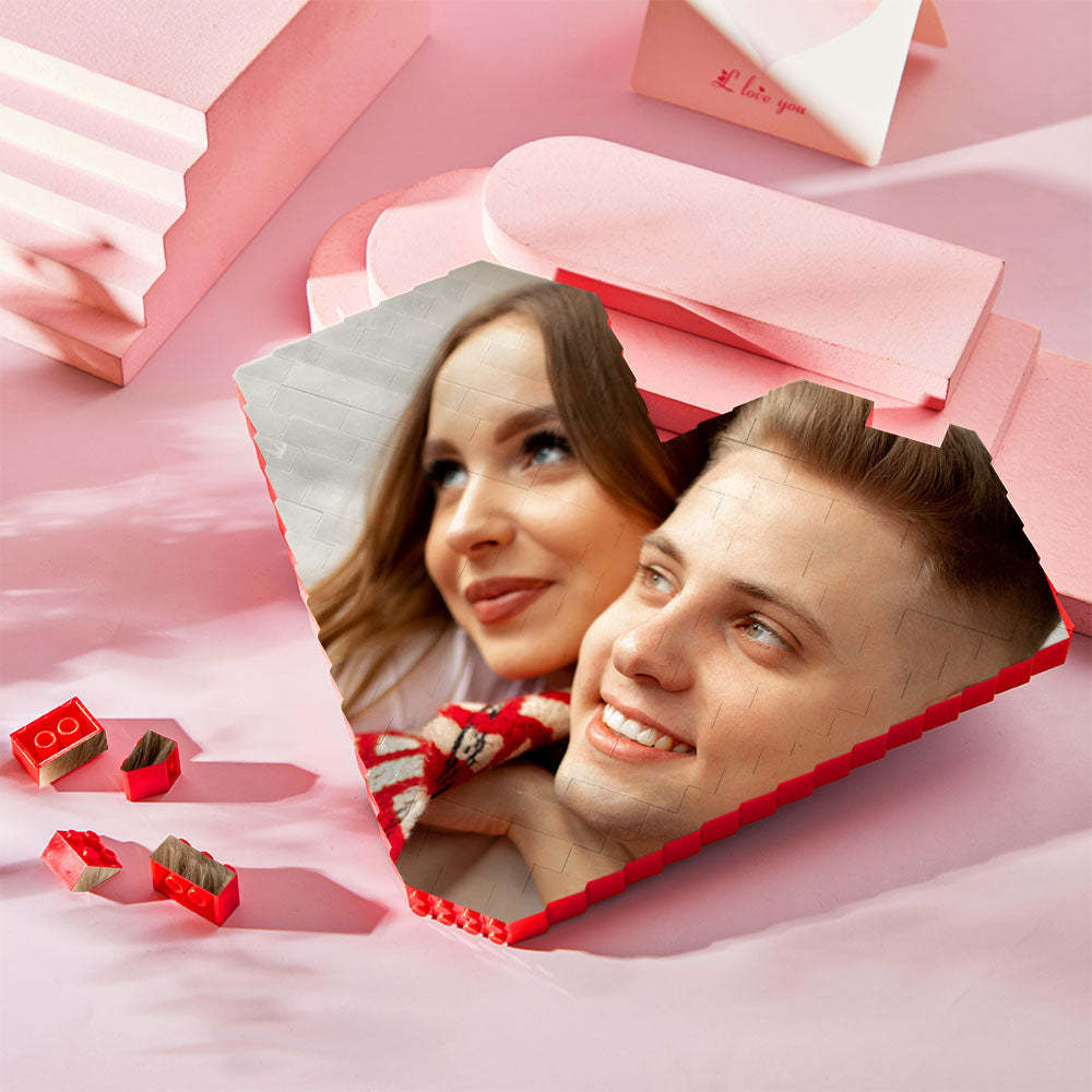 Personalised Building Brick Heart Valentine's Day Gifts Custom Photo Block Toy Home Decor For Lover - Get Photo Blanket