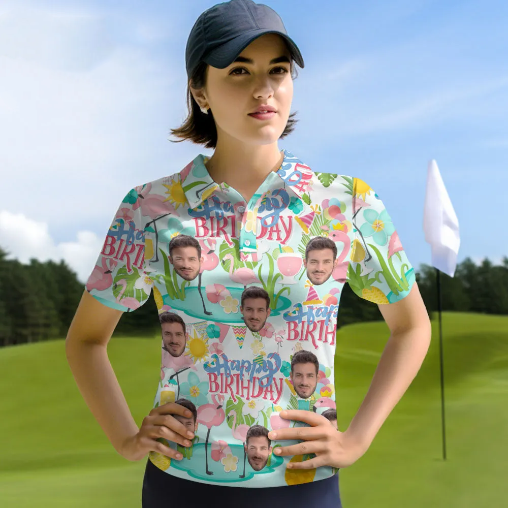 Custom Face Polo Shirts Personalized Happy Birthday Themed Shirts for Women - Get Photo Blanket
