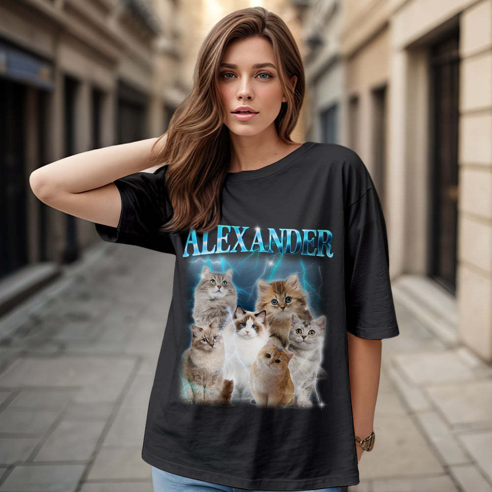Custom Photo Vintage Tee Personalized Name T-shirt Pet Gifts Cat - Get Photo Blanket