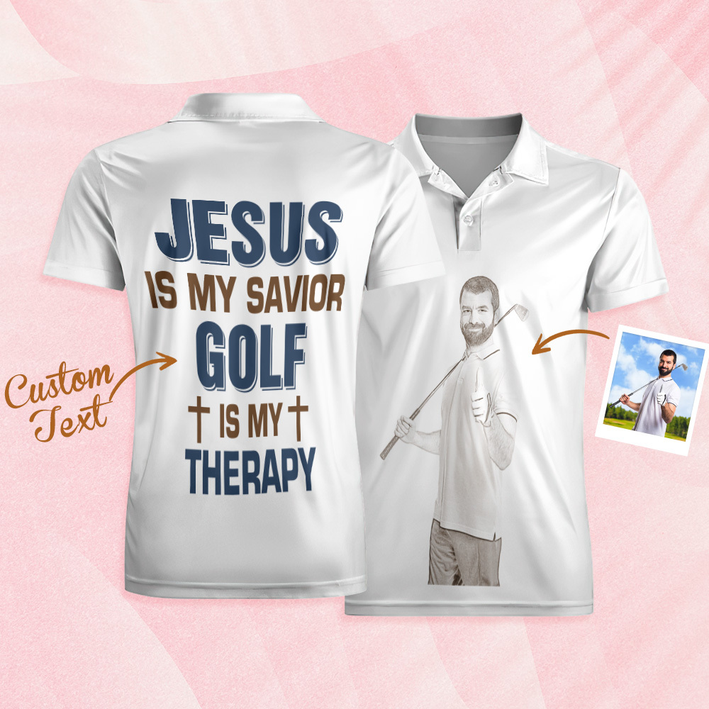 Golf Is My Therapy Polo Shirt Custom Photo Men 's  Polo Shirt Personalized Polo Shirt For Golf Lovers - Get Photo Blanket