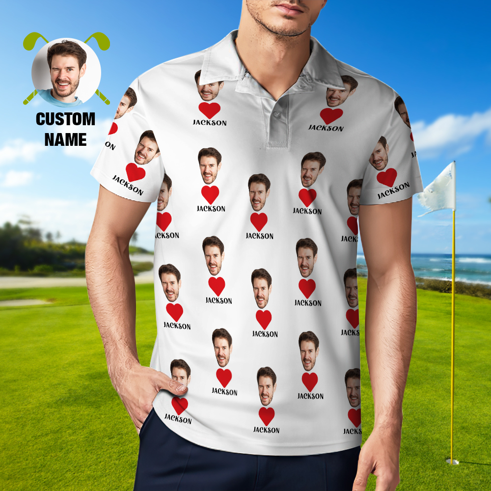 Custom Name Polo Shirt Personalized Hearts Short Sleeve Golf Shirt with Picture Logo Custom Polos for Men - Get Photo Blanket