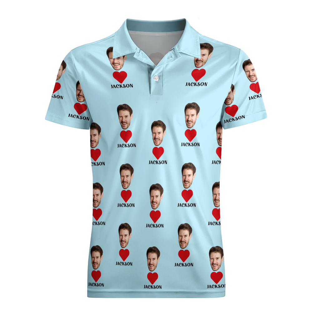 Custom Name Polo Shirt Personalized Hearts Short Sleeve Golf Shirt with Picture Logo Custom Polos for Men - Get Photo Blanket