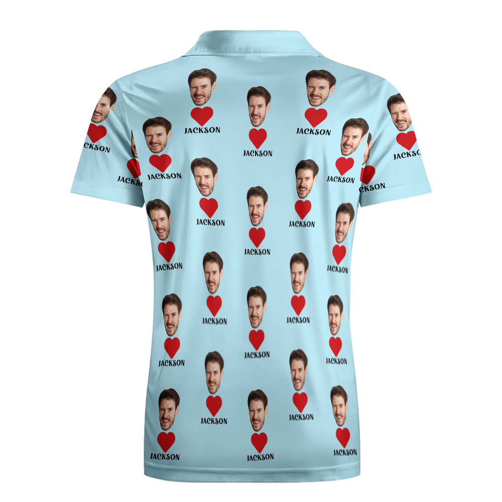 Custom Name Polo Shirt Personalized Hearts Short Sleeve Golf Shirt with Picture Logo Custom Polos for Men - Get Photo Blanket