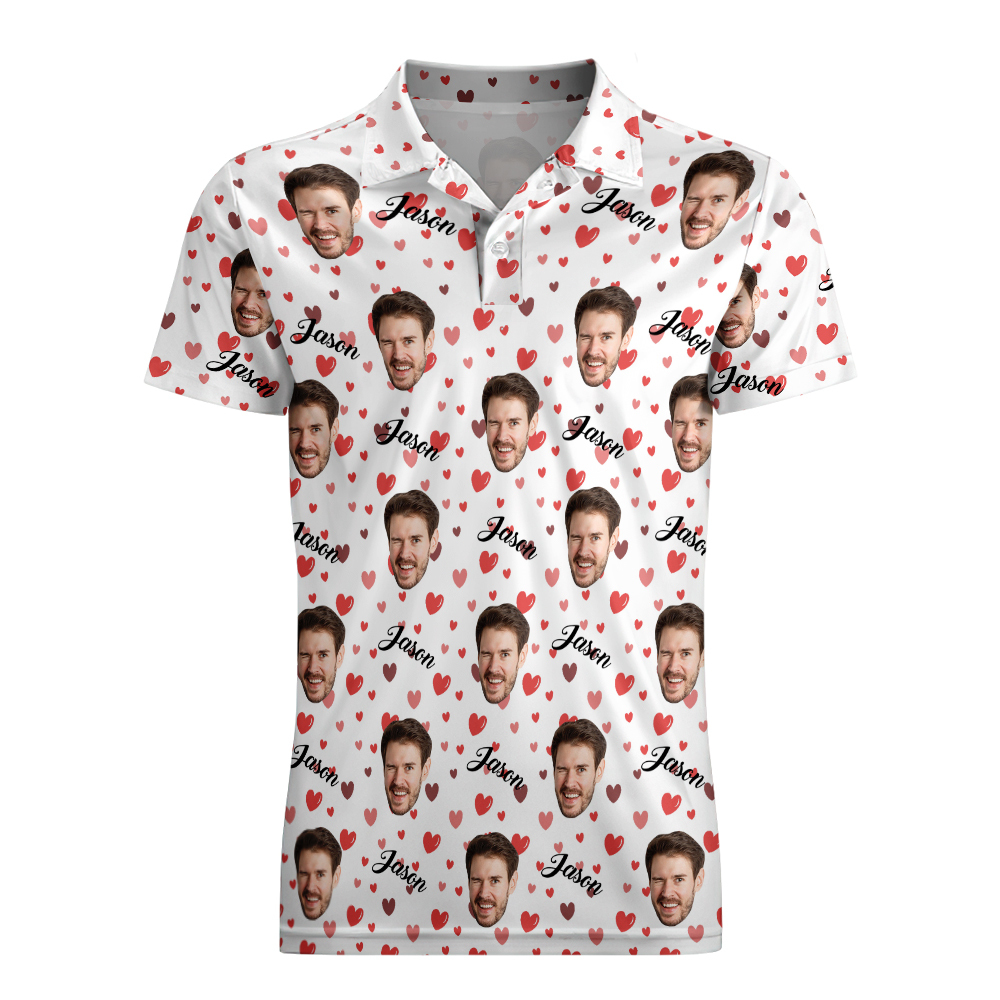 Custom Name Polo Shirt Personalized Hearts Short Sleeve Golf Shirt with Picture Logo Custom Polos for Men - Get Photo Blanket