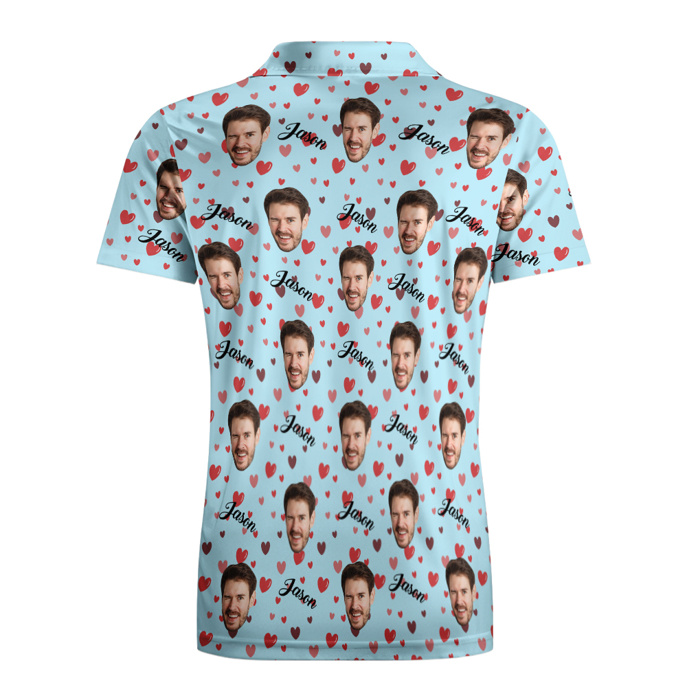 Custom Name Polo Shirt Personalized Hearts Short Sleeve Golf Shirt with Picture Logo Custom Polos for Men - Get Photo Blanket