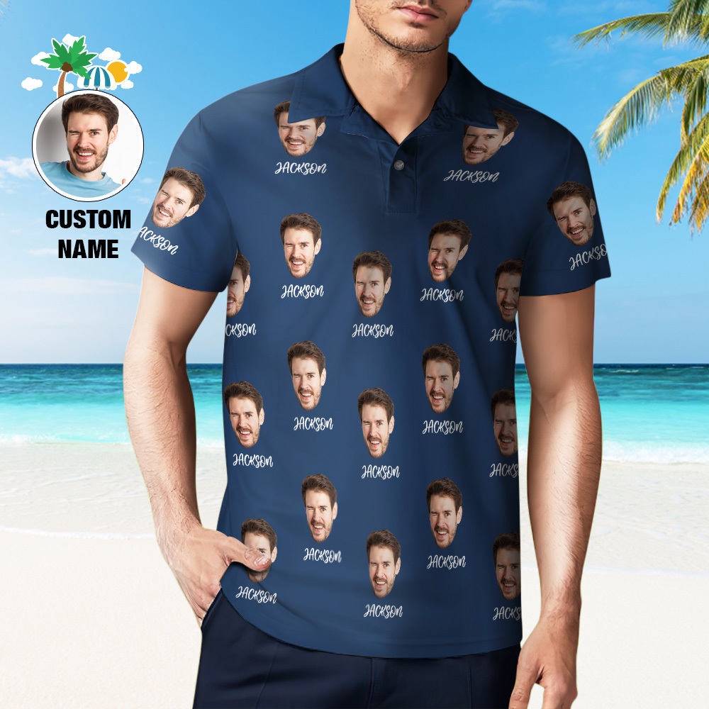 Custom Name Polo Shirt Personalized Hearts Short Sleeve Golf Shirt with Picture Logo Custom Polos for Men - Get Photo Blanket