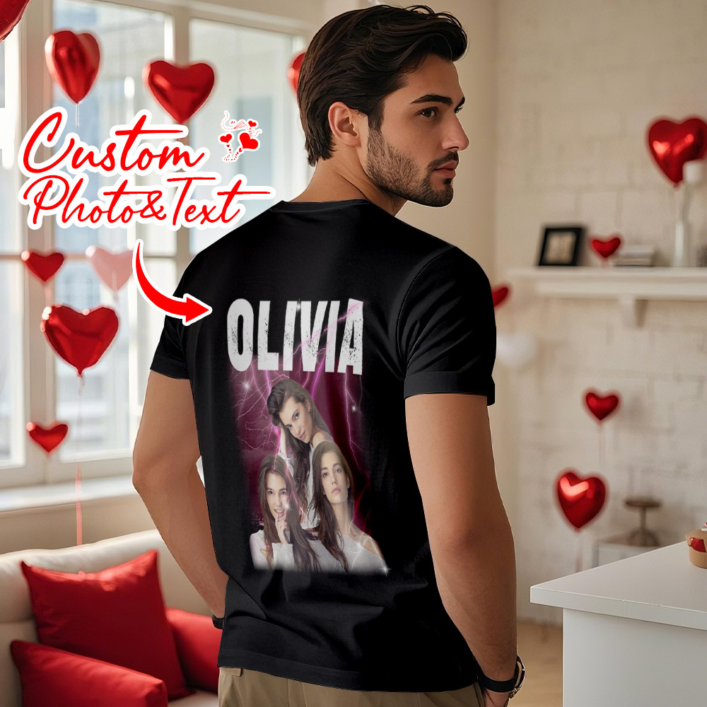 Custom Vintage Girlfriend Photo Tee for Him Unique Valentine's Day Gift for Couples - Get Photo Blanket