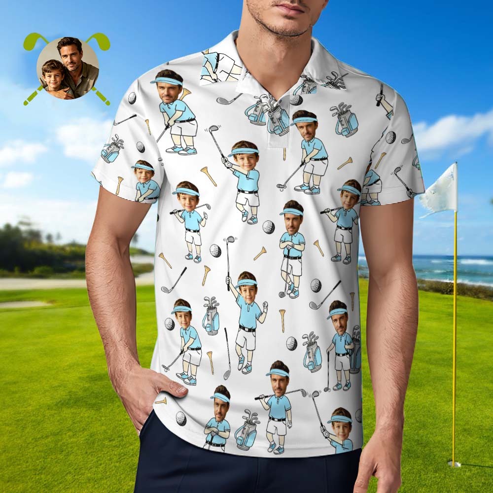 Custom Face Golf Polo Shirt for Men, Funny Cartoon Golfer Shirt, Matching Golf Team Polo, Summer Golf Shirt, Personalized Golf Lover Gift - Get Photo Blanket