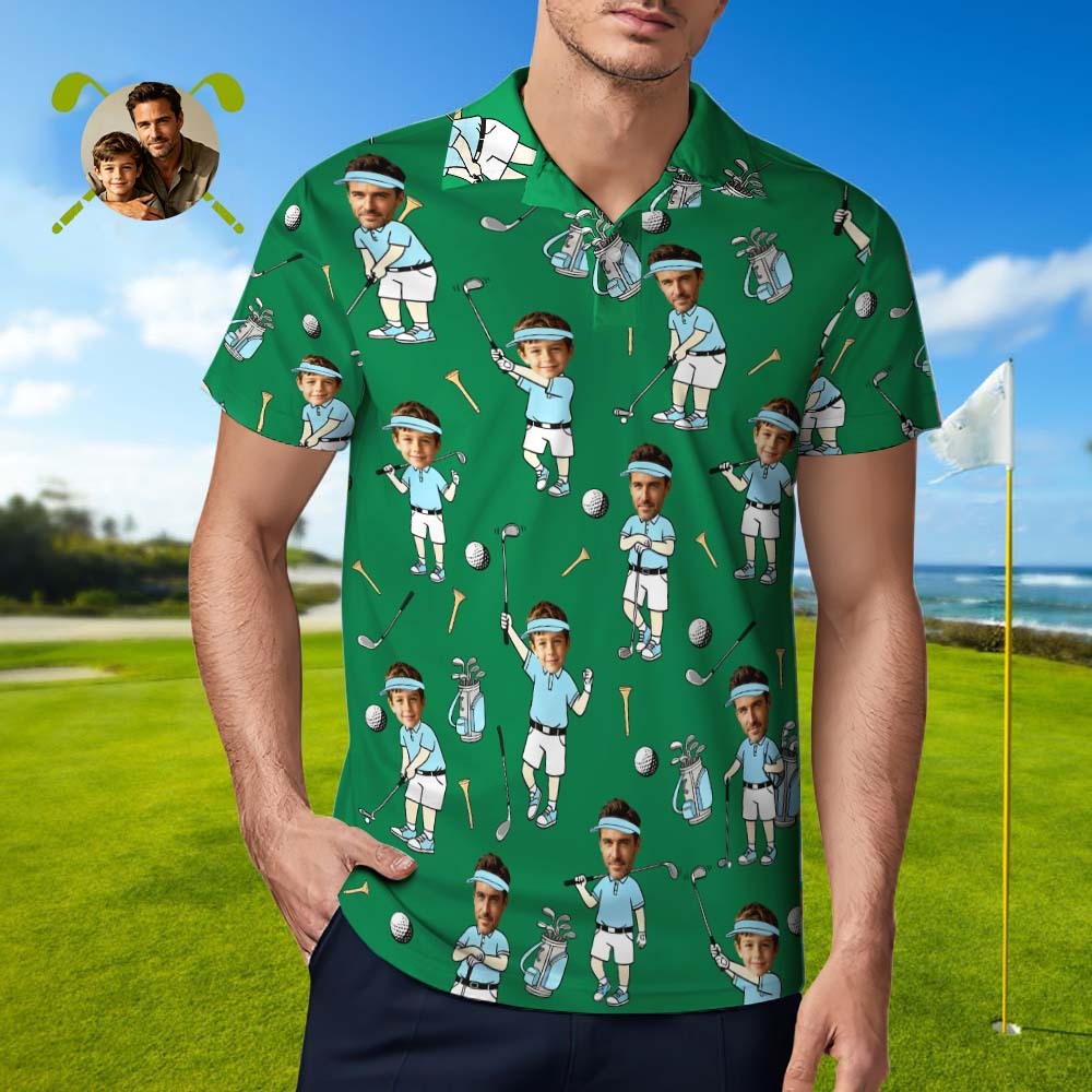 Custom Face Golf Polo Shirt for Men, Funny Cartoon Golfer Shirt, Matching Golf Team Polo, Summer Golf Shirt, Personalized Golf Lover Gift - Get Photo Blanket