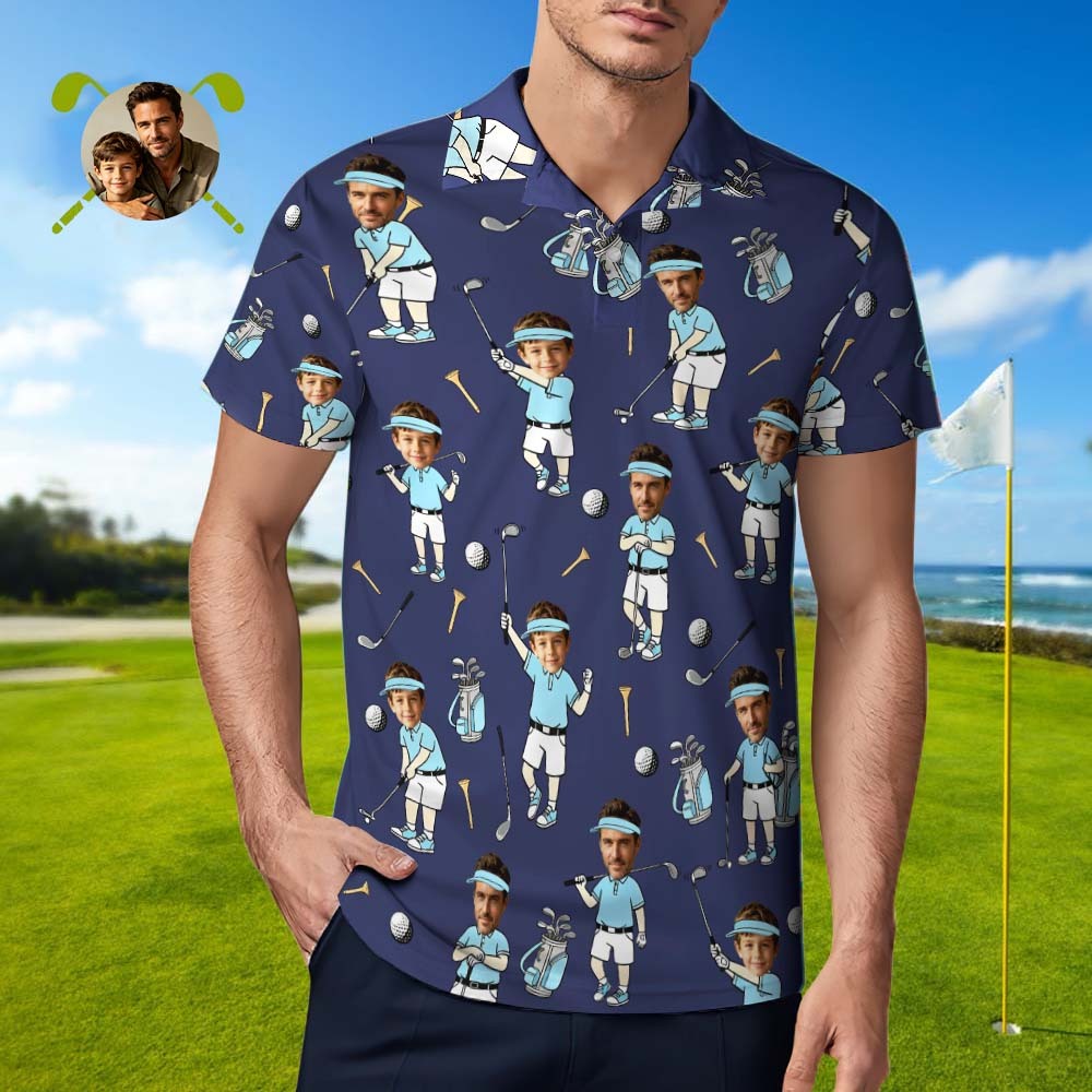 Custom Face Golf Polo Shirt for Men, Funny Cartoon Golfer Shirt, Matching Golf Team Polo, Summer Golf Shirt, Personalized Golf Lover Gift - Get Photo Blanket
