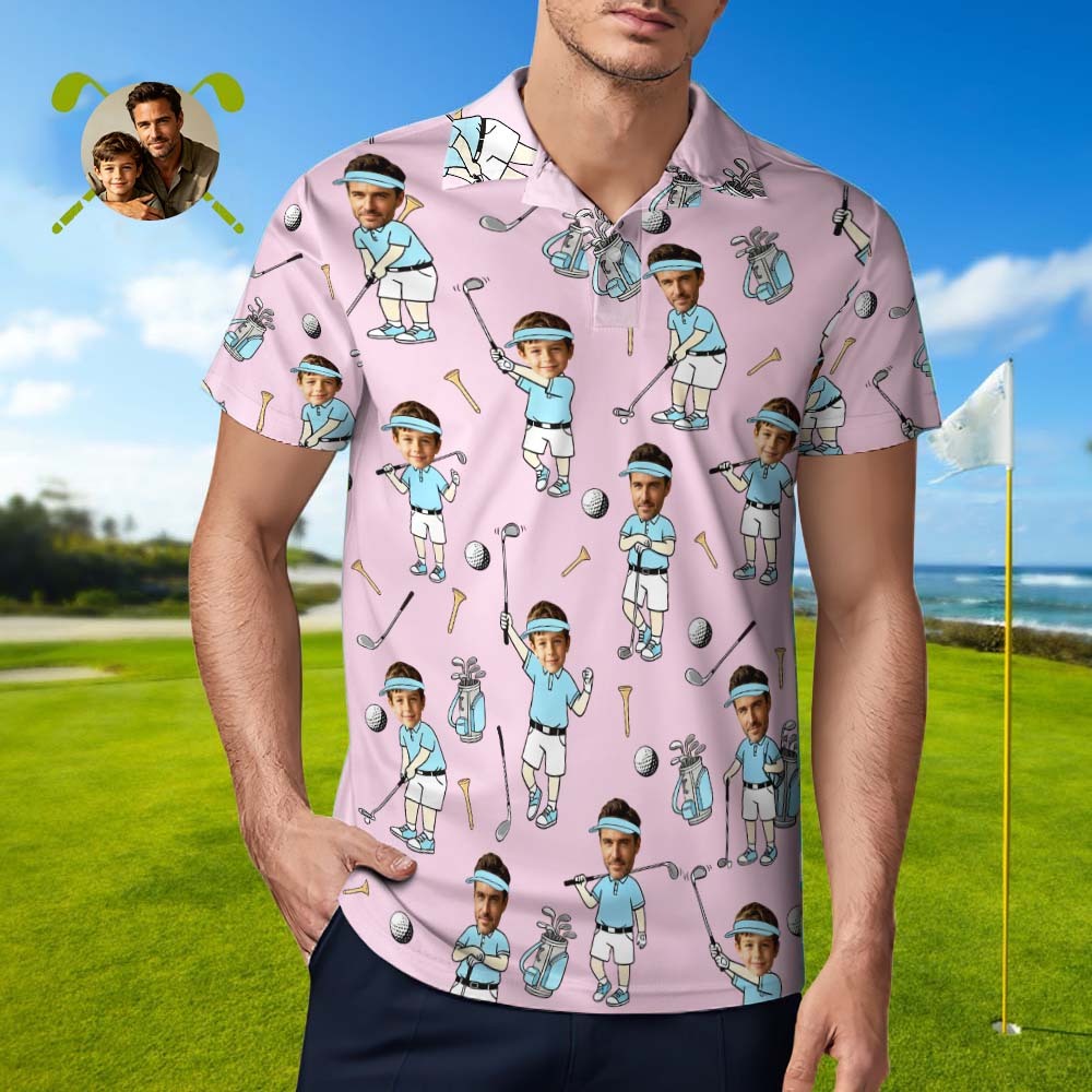 Custom Face Golf Polo Shirt for Men, Funny Cartoon Golfer Shirt, Matching Golf Team Polo, Summer Golf Shirt, Personalized Golf Lover Gift - Get Photo Blanket