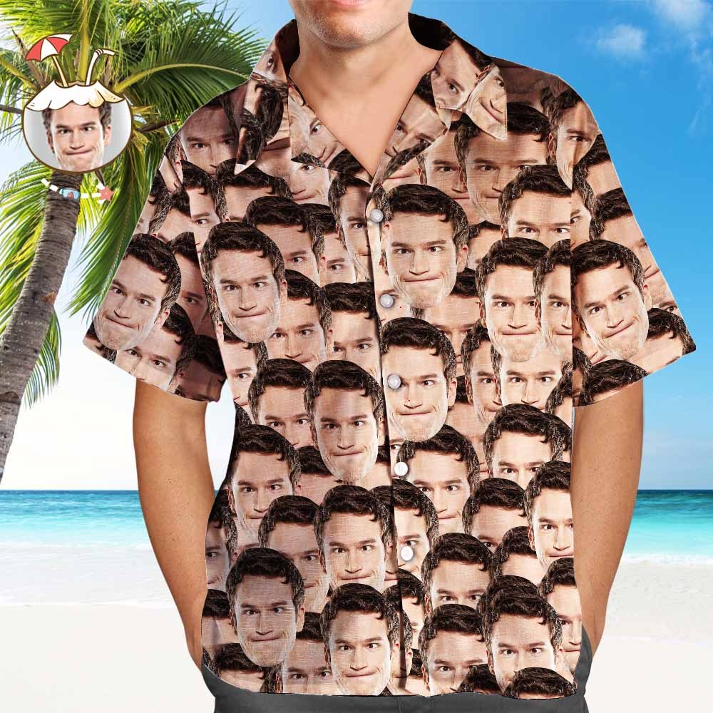 Custom Photo Hawaiian Shirt Parent-child Wears Personalised Face Hawaiian Shirt Gift Face Mash - Get Photo Blanket