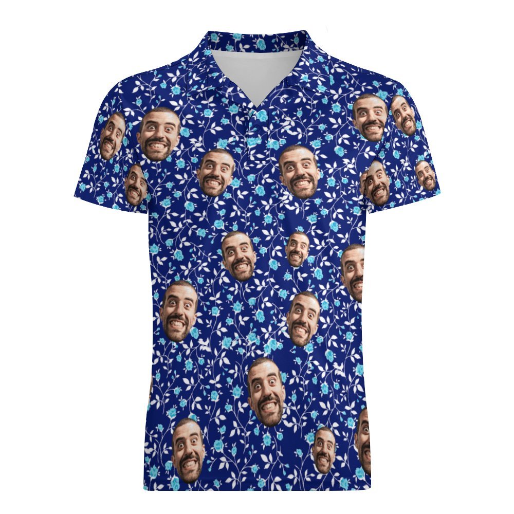Custom Face Polo Shirt For Men Flower Power Personalized Hawaiian Golf Shirts
