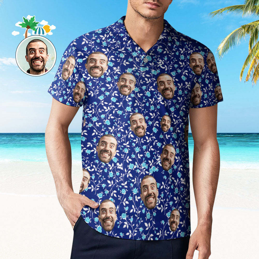 Custom Face Polo Shirt For Men Flower Power Personalized Hawaiian Golf Shirts