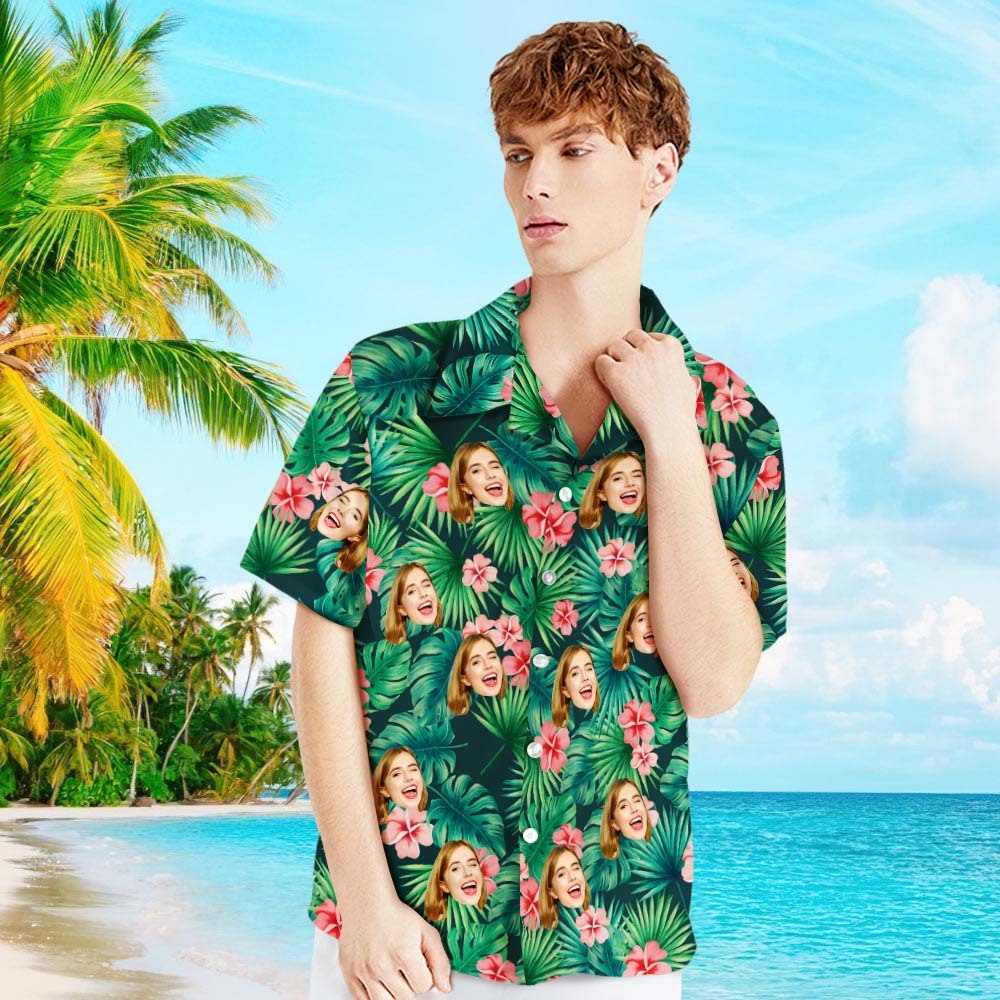 Custom Hawaiian Shirts Red Flowers Design Personalized Aloha Beach Shirt For Men - Get Photo Blanket