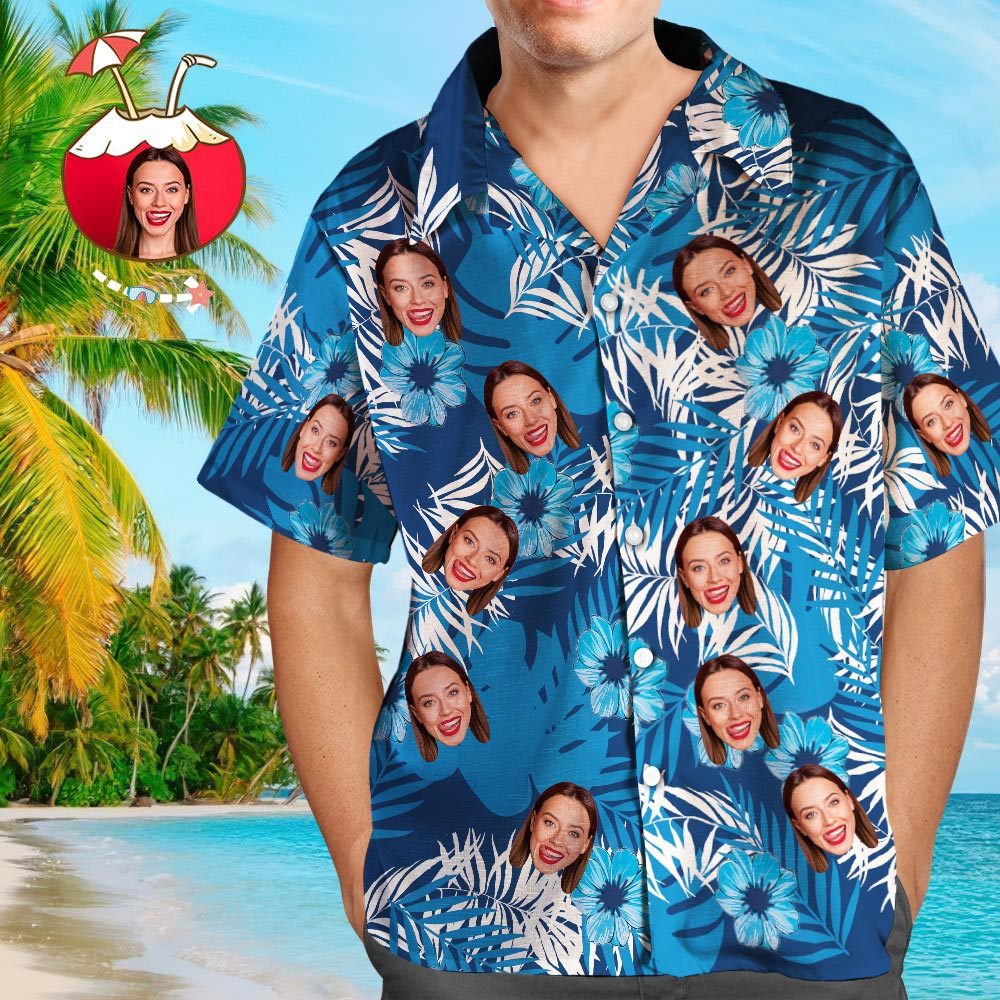 Custom Photo Hawaiian Shirt Parent-child Wears Personalised Face Hawaiian Shirt Gift for Family - Get Photo Blanket