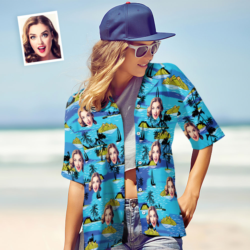 Custom Photo Hawaiian Shirt Parent-child Wears Personalised Face Hawaiian Shirt Gift Vice City - Get Photo Blanket