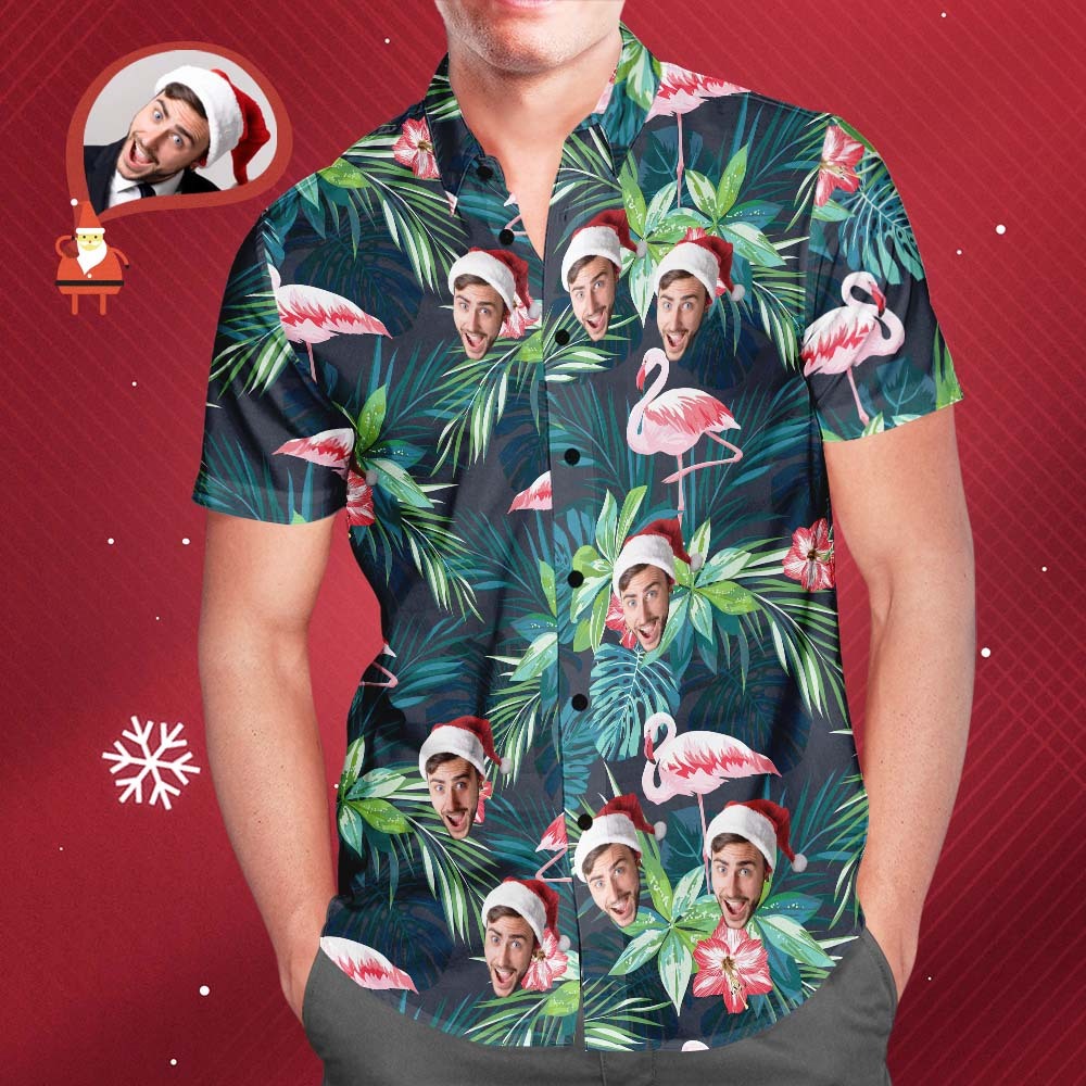 Christmas Gifts , Custom Face All Over Print Hawaiian Shirt Flamingo Flowers And Leaves