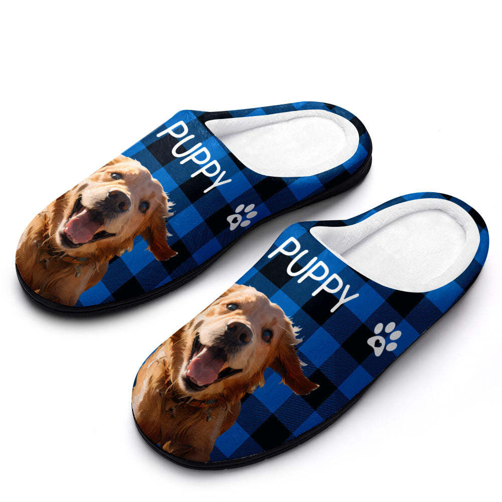Custom Photo and Name Women Men Slippers With Footprint Personalized Green Casual House Cotton Slippers Christmas Gift For Pet Lover - Get Photo Blanket