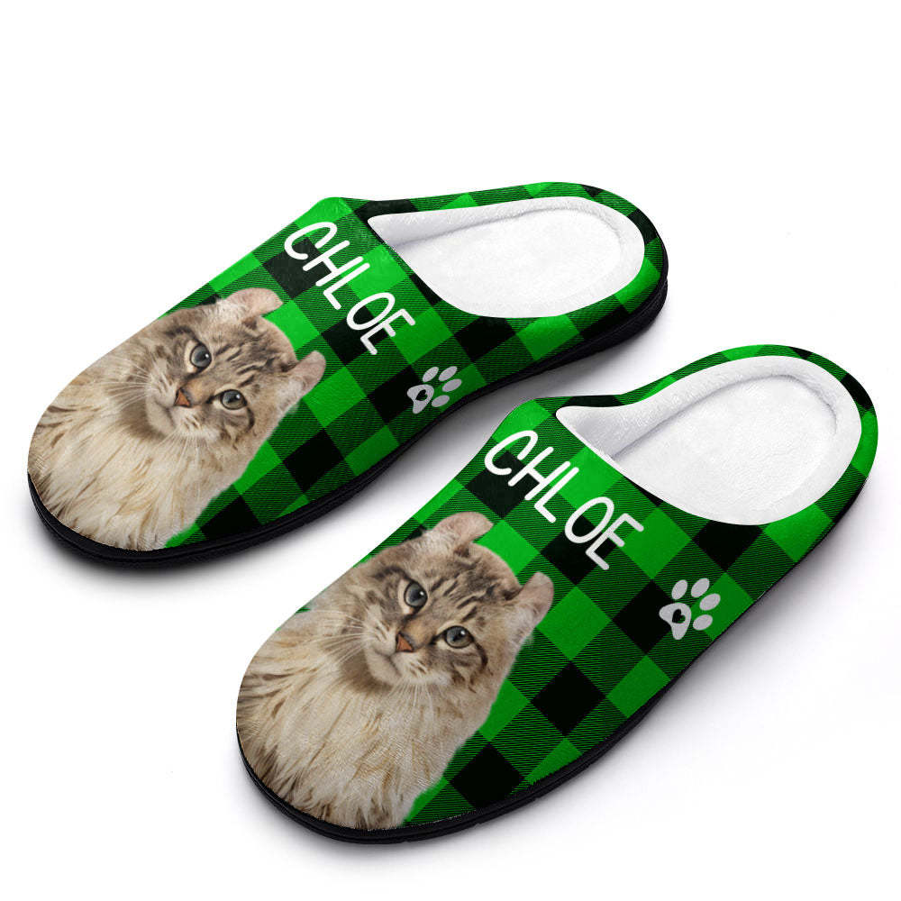 Custom Photo and Name Women Men Slippers With Footprint Personalized Green Casual House Cotton Slippers Christmas Gift For Pet Lover - Get Photo Blanket