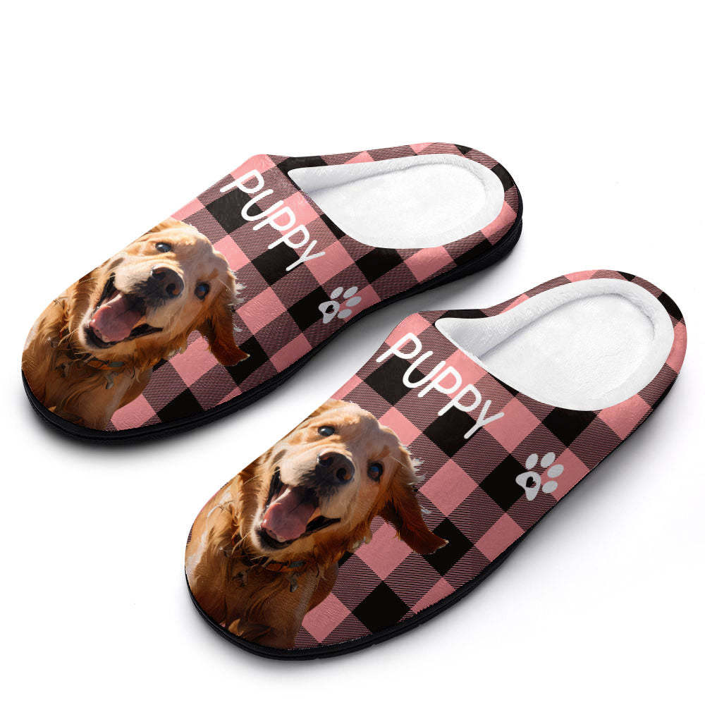 Custom Photo and Name Women Men Slippers With Footprint Personalized Green Casual House Cotton Slippers Christmas Gift For Pet Lover - Get Photo Blanket