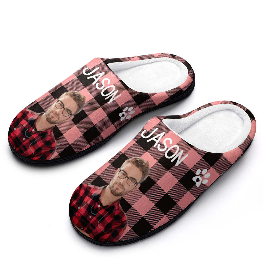 Custom Photo and Name Women Men Slippers With Footprint Personalized Green Casual House Cotton Slippers Christmas Gift For Pet Lover - Get Photo Blanket