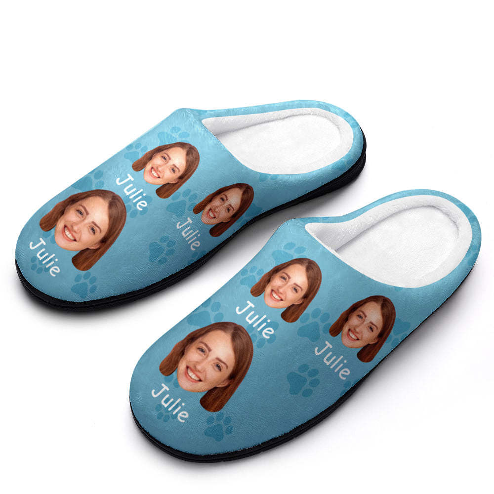 Custom Photo and Name Women Men Slippers With Footprint Personalized Casual House Cotton Slippers Christmas Gift - Get Photo Blanket