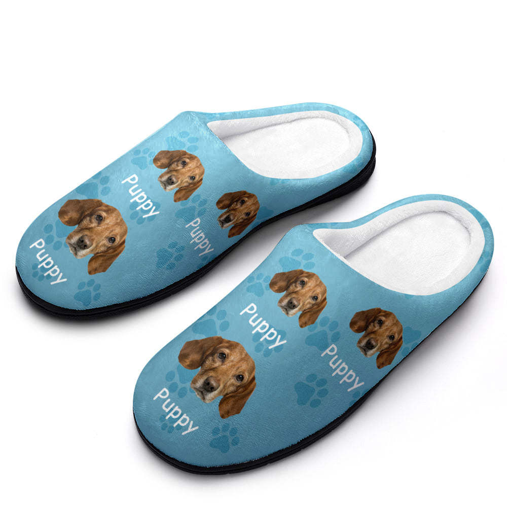 Custom Photo and Name Women Men Slippers With Footprint Personalized Casual House Cotton Slippers Christmas Gift - Get Photo Blanket