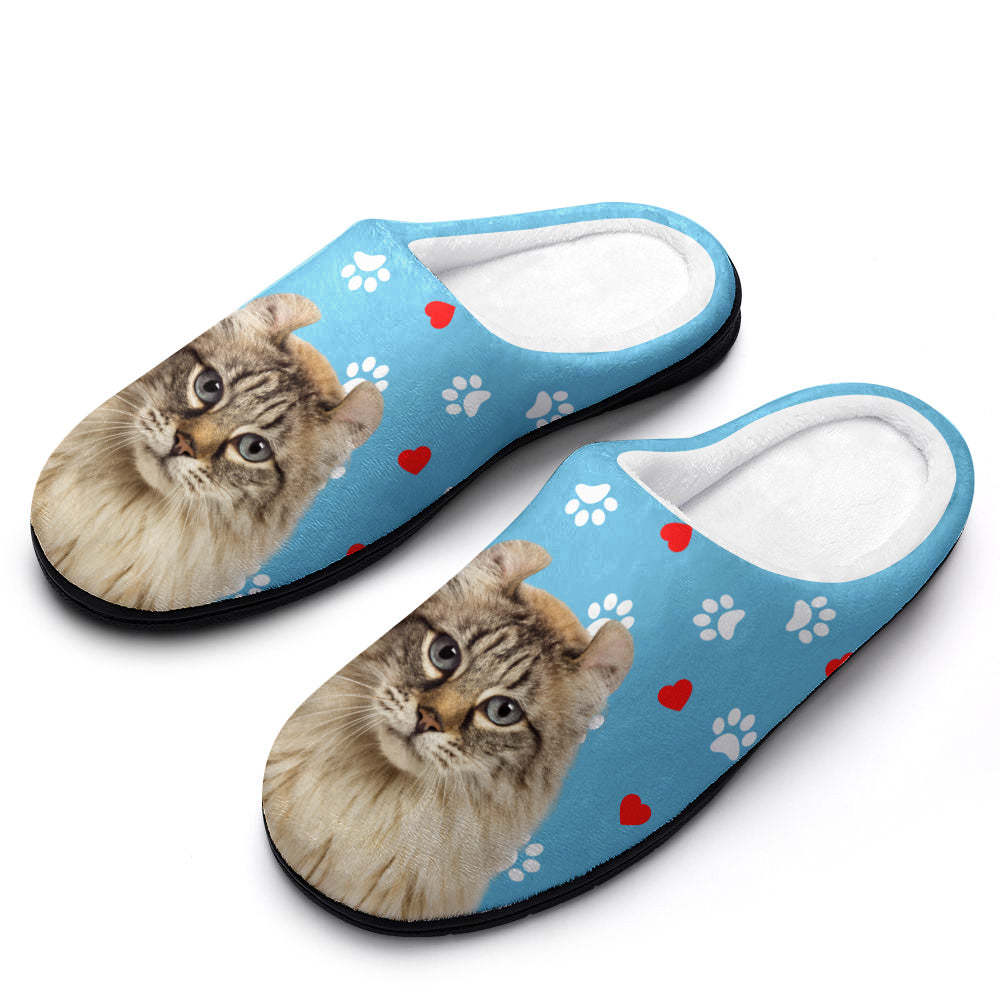 Custom Photo Women Men Slippers With Footprint and Heart Personalized Casual House Cotton Slippers Christmas Gift For Pet Lover - Get Photo Blanket