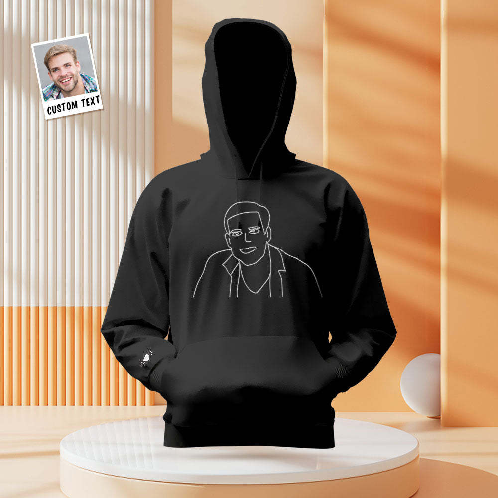 Custom Photo Embroidered Pocket Hoodie Text On Sleeve Colorful Couple Sweatshirt