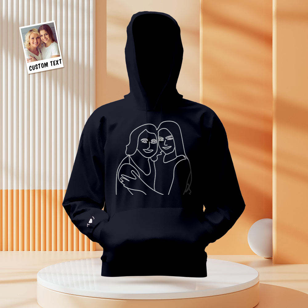 Custom Photo Embroidered Pocket Hoodie Text On Sleeve Colorful Couple Sweatshirt