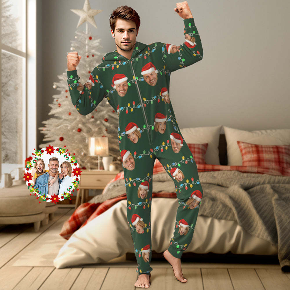Custom Onesies Photo Xmas Leds Pajamas One-Piece Sleepwear Family Pyjamas Christmas Gift - Get Photo Blanket