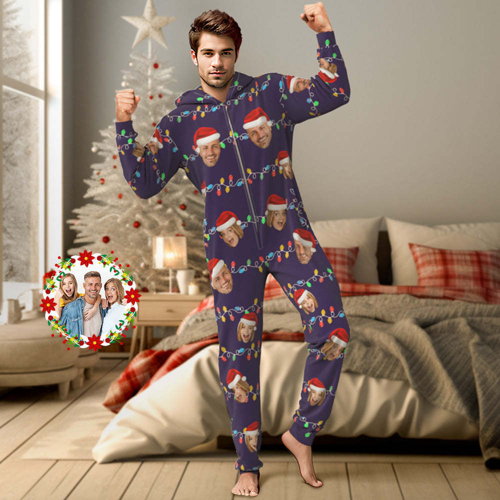 Custom Onesies Photo Xmas Leds Pajamas One-Piece Sleepwear Family Pyjamas Christmas Gift - Get Photo Blanket